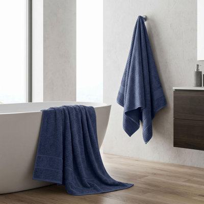 Cotton 2-Piece Bath Towel Set – Waffle Grid Textured Terry Bath Towels