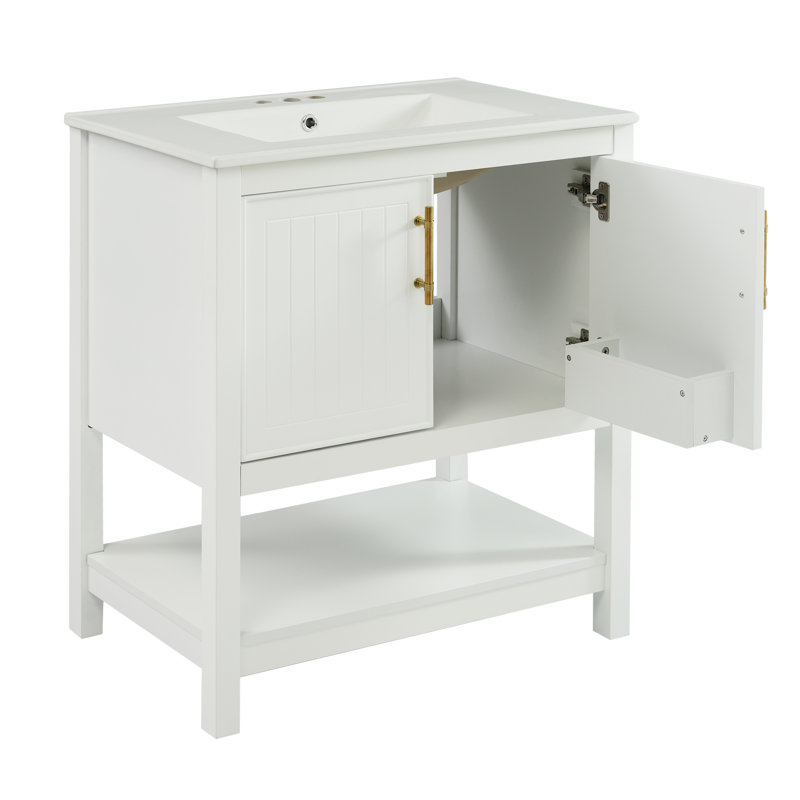 Meuble-lavabo moderne simple 30 po avec lavabo en céramique et armoire de rangement, tablette ouverte - Idées pour les petites salles de bain
