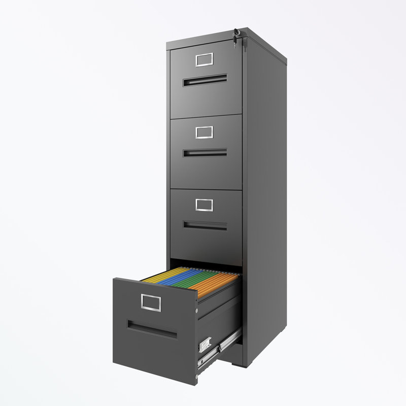 metal frame File Cabinet with 4 Drawers and Lock, Black