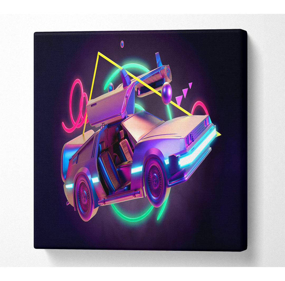 Delorean Car Neon - Kunstdrucke auf Leinwand - Wrapped Canvas