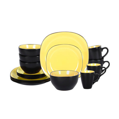 HomeVSS Stoneware 16-Piece Square Dinnerware Set，Service for 4