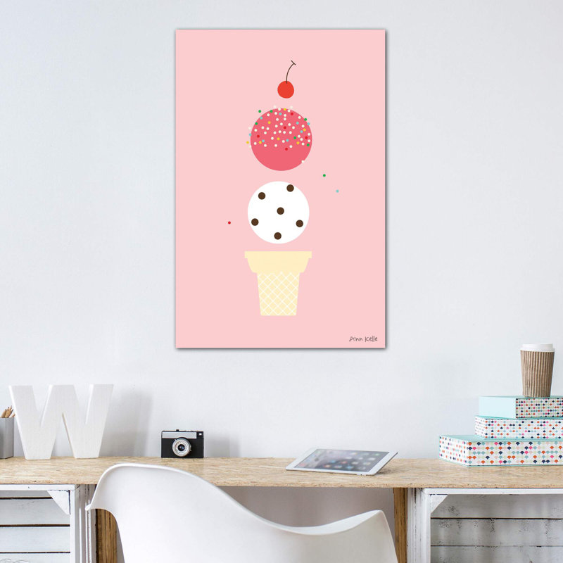 «Ice Cream and Cherry II» par Ann Kelle - impression d'art graphique, Toile tendue, H 40 po x l 26 po x P 1,5 po