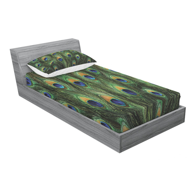 Twin Black and Green Microfiber Peacock Print Sheet Set