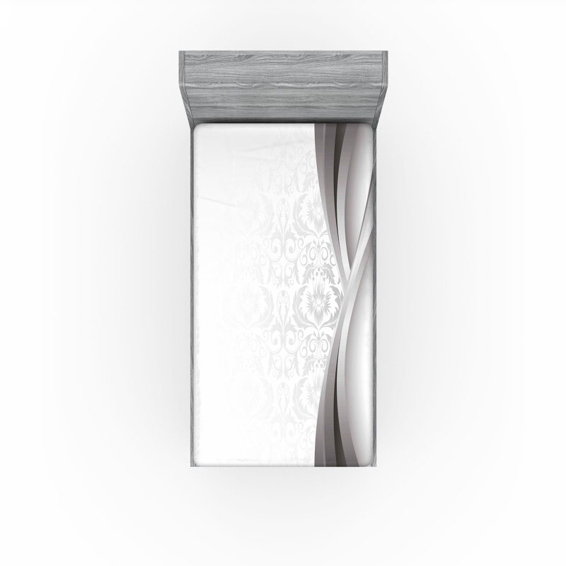 Drap-housse orange Ambesonne, Gris / gris pâle / damas blanc, Drap-housse pour lit simple TG