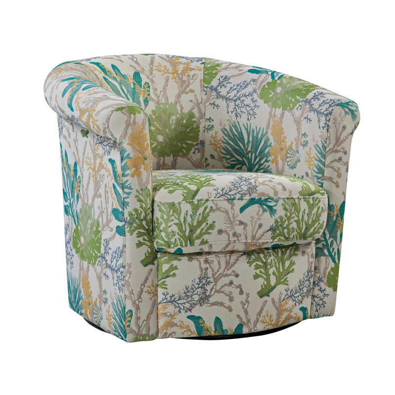 Pinehill Marvel 360 Swivel Barrel Chair, Under the Sea Teal and Cream