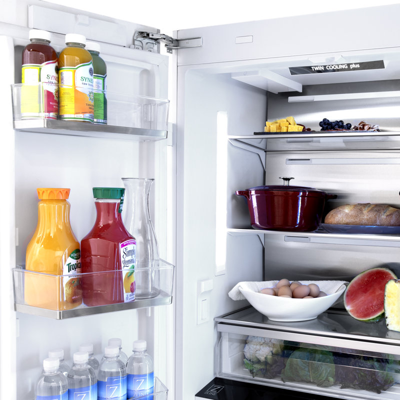 ZLINE 36 in. 19.6 cu. ft. French Door Built-In Bottom Freezer Refrigerator with Water Dispenser and Ice Maker in Satin Stainless Steel