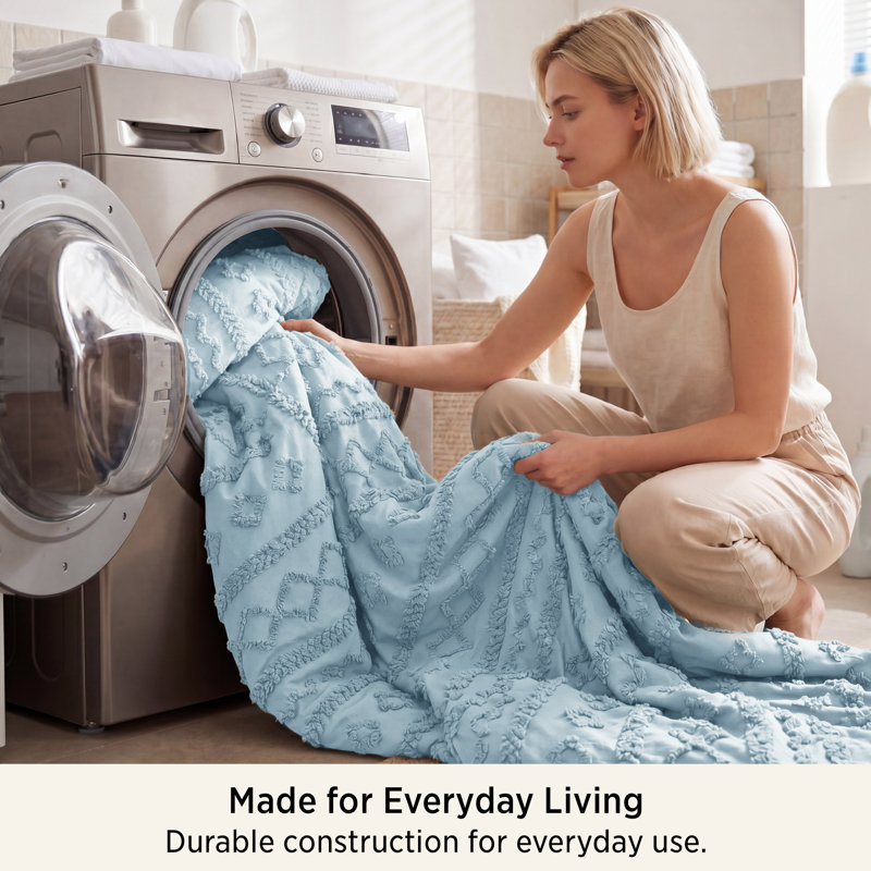 Ensemble d'édredon en microfibre toutes saisons, Édredon pour grand lit + 2 taies décoratives, Dusty Blue