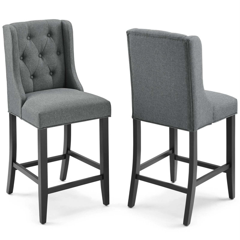 Tabouret capitonné en tissu Baronet, gris, Tabouret de bar (hauteur de 26,5 po), 2
