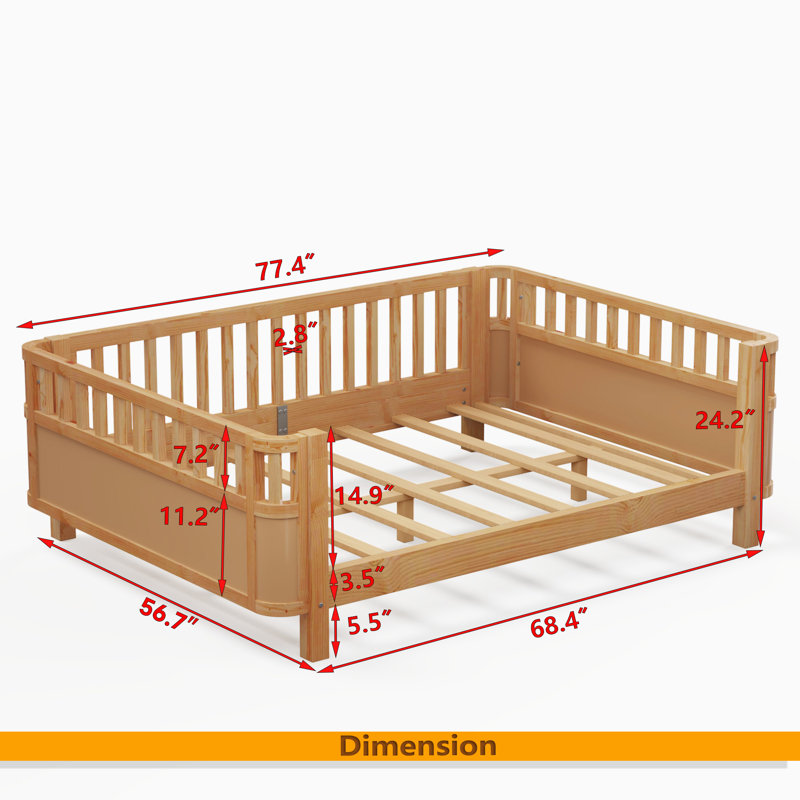 Lit plateforme Wood, Naturel, Lit double