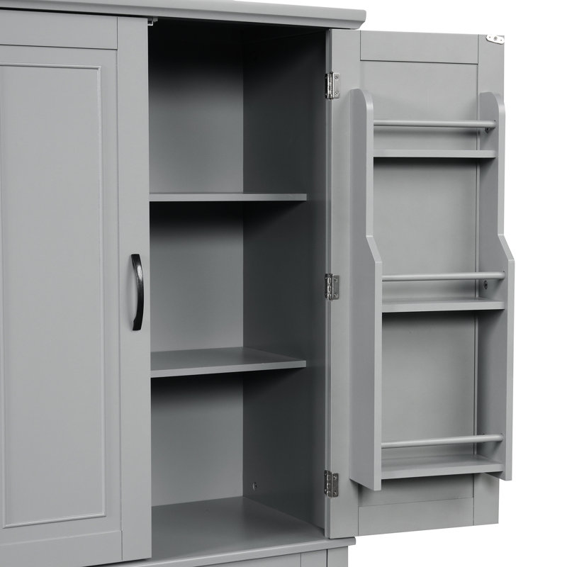Unité de rangement grise pour salle de bain avec armoire polyvalente avec quatre portes et options, Gris clair