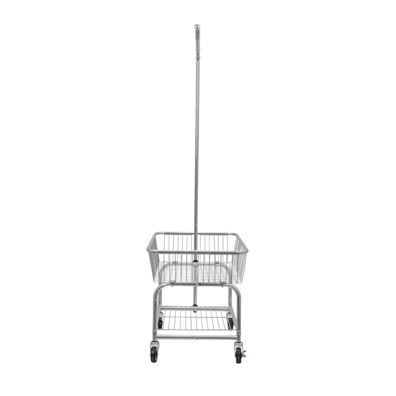 Chrome Rolling Laundry Cart with Basket and Hanging Bar