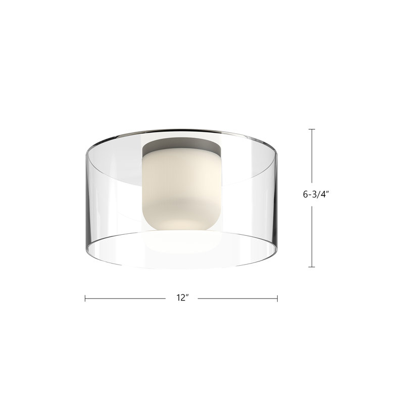 Birch 1 - Light LED Flush Mount, Black/Clear, 6.75" H x 12" W x 12" D