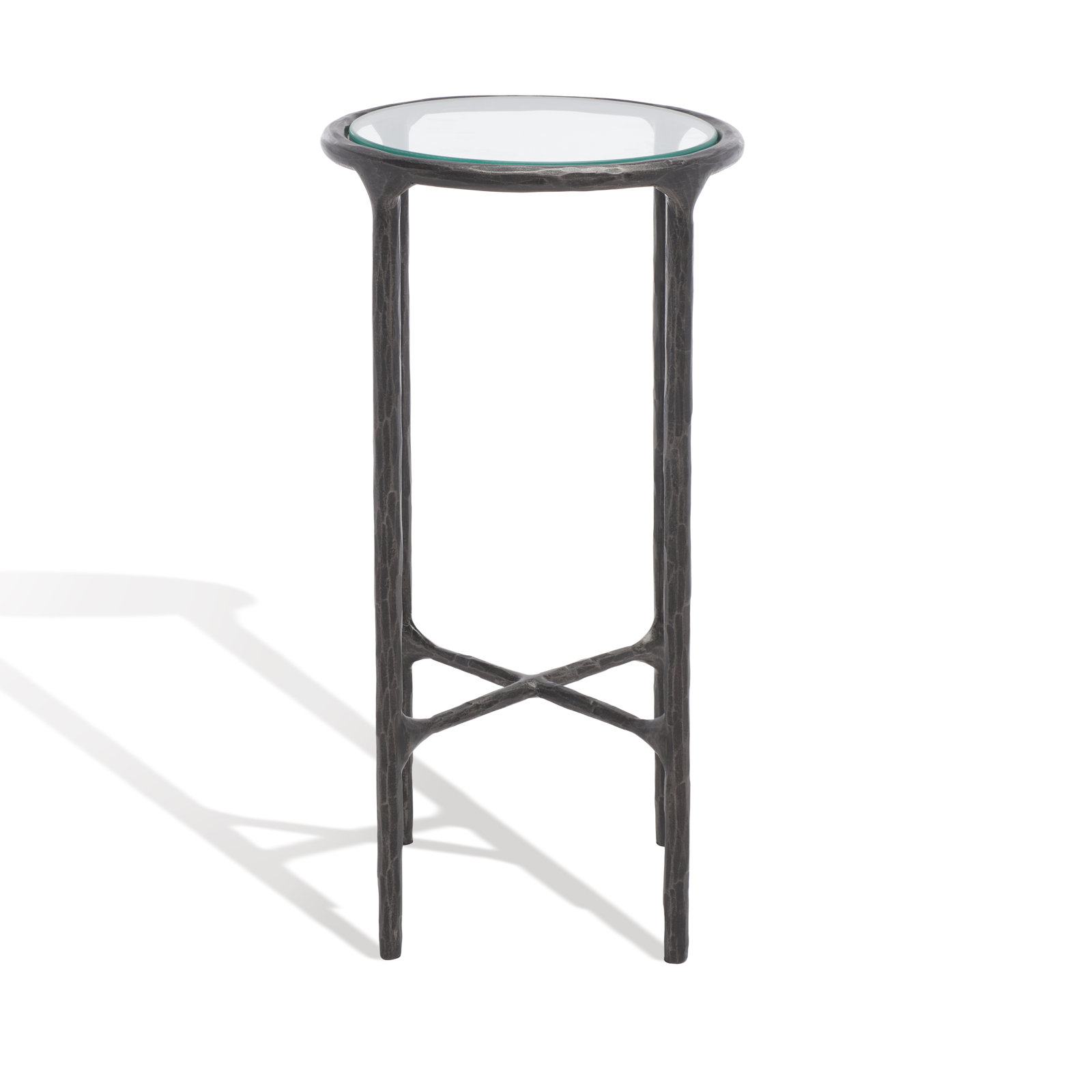 Evelynn Glass Cross Legs End Table, Glass Top/Black Base