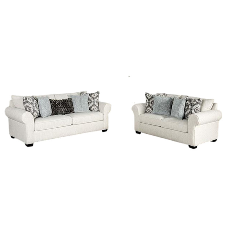 Ensemble de causeuse pour canapé 2 pièces Berrie, 9 coussins décoratifs, polyester blanc moderne