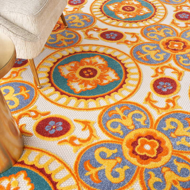Tapis intérieur / extérieur multicolore à motif géométrique Mamini Aloha, Rectangulaire 7 pi x 10 pi