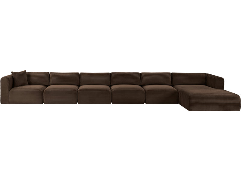 Canapé modulaire en L Carmean Performance, 4 sans accoudoirs, 1 méridienne, 1 coin, Velours côtelé texturé brun