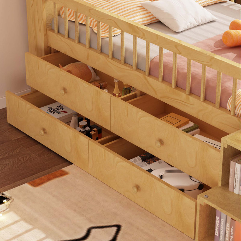 Low Loft Bed with LED Lights, Natural