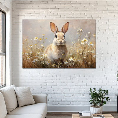 Art mural sur toile de lapin de grande taille Timuba - Printemps, photos de lapin de Pâques, charmante illustration de l'œuvre d'art pour les amoureux de la nature, cadre en pin sur toile tendue, 32 po x 48 po