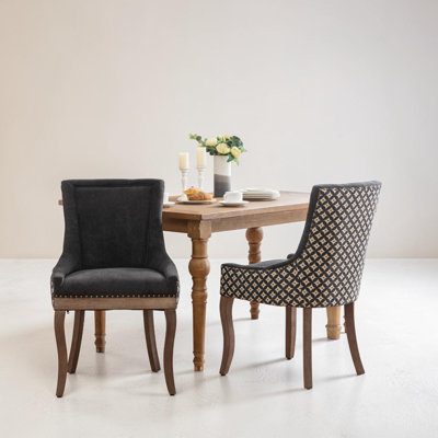Thickened Fabric Upholstered Wooden Nailhead Dining Chair