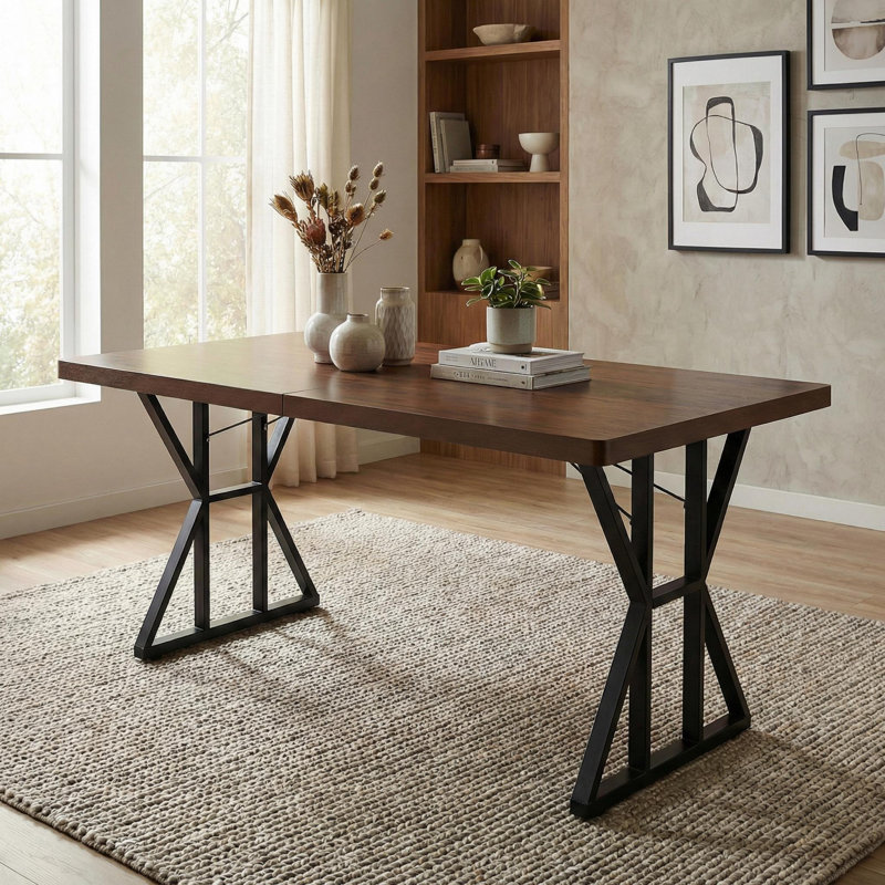 7 Piece Dining Set For 6, 6 Suede Chairs And 1 Table, Black Metal Legs, 63" X 35" Table, Ergonomic Design, Brown