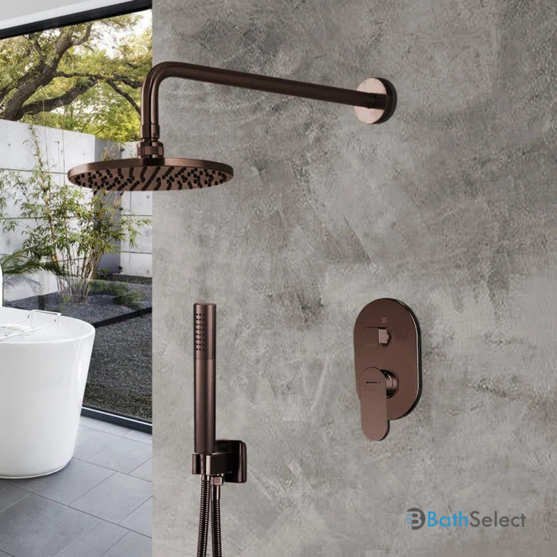 Ensemble de douche encastré en bronze huilé avec robinet mélangeur thermostatique Bravat Light - Design moderne et fonctionnel