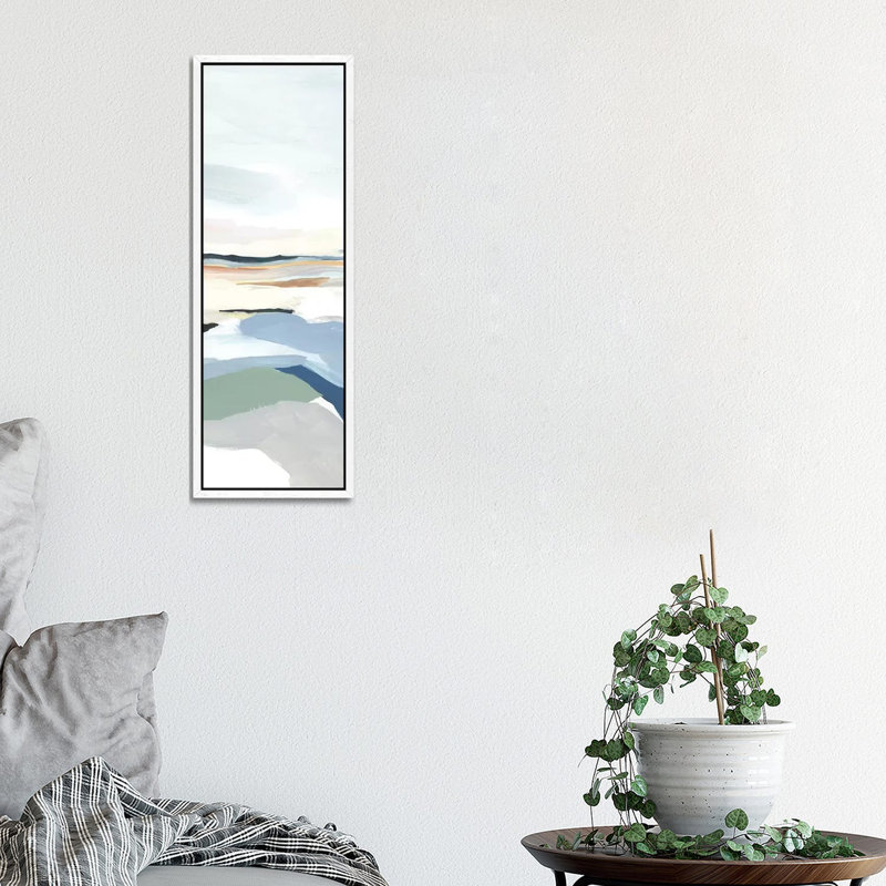 Seaside Day III by Isabelle Z - Panoramic Painting on Canvas, 30.48 cm H x 91.44 cm W, White Framed