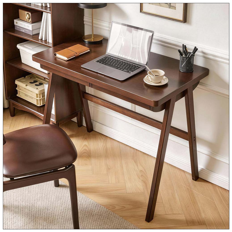 Bureau d'écriture en bois d'hévéa massif avec tiroir et pieds en A robustes, 39.37"W;0.71"Std Thk