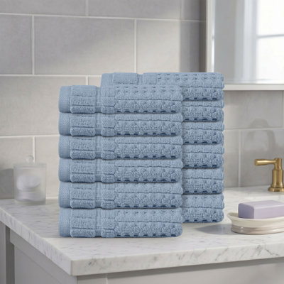 Ensemble de serviettes de toilette 12 pièces Willow - 100% coton peigné, qualité supérieure 630 g / m², bleu, ultra doux et très absorbant (12 serviettes de toilette)