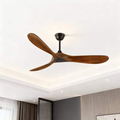 52" 3-Blade Solid Walnut Ceiling Fan Without Light– Remote, DC Motor, Indoor/Outdoor/Patio (Coastal/Farmhouse)