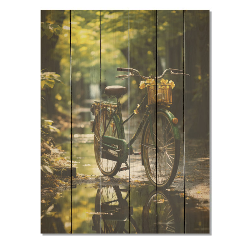 Vélo émeraude - art mural sur bois de pin naturel, H 20 po x l 10 po