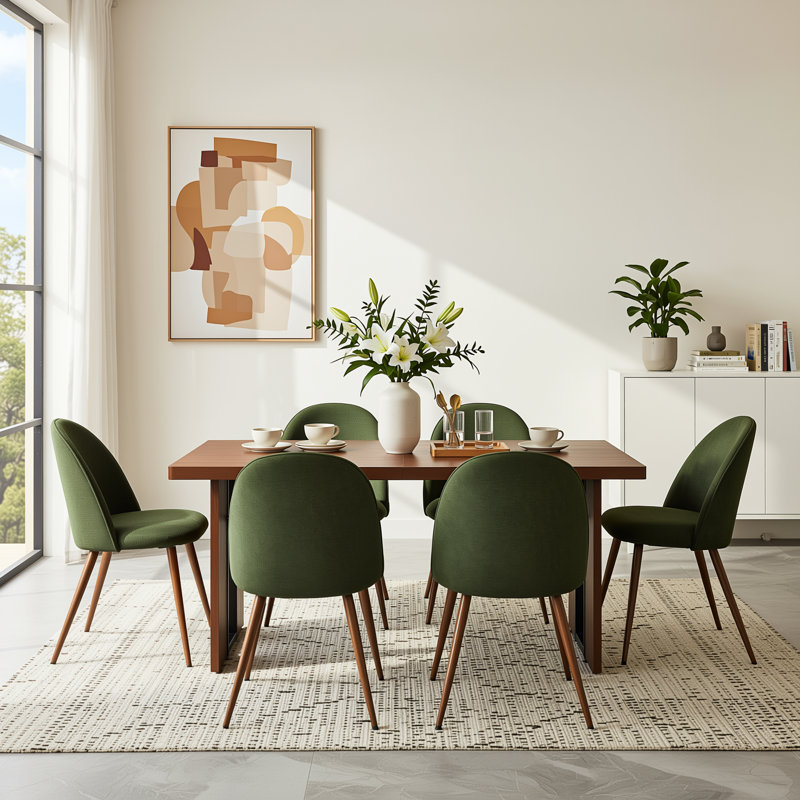 Ensemble de table de salle à manger moderne 7 pièces avec table d'apparence en bois 63 po et chaises rembourrées, Green