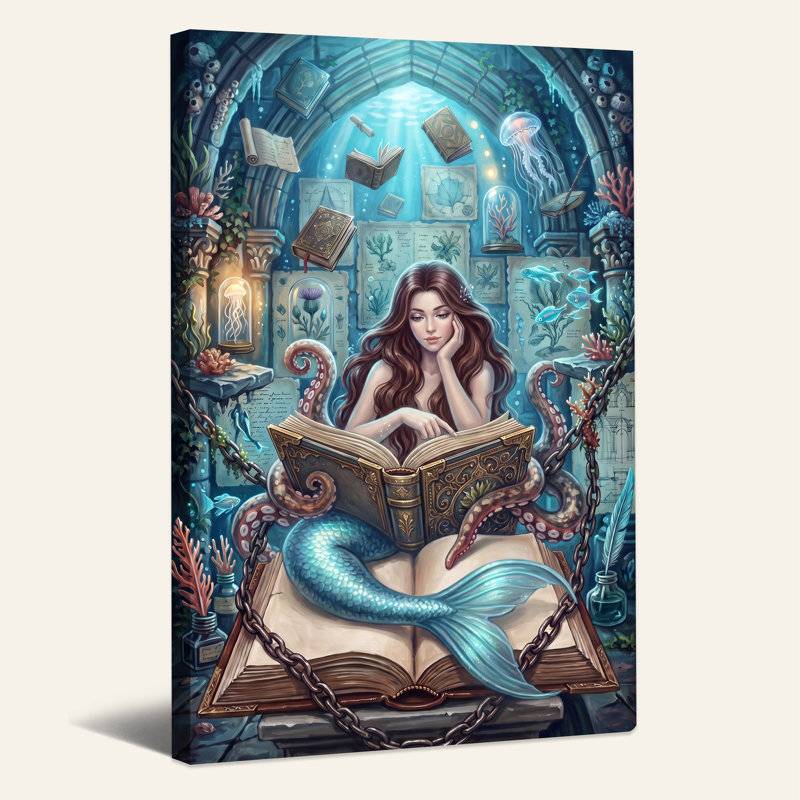 Art mural sur toile, "Mermaid Octopus", H 36 po x l 24 po