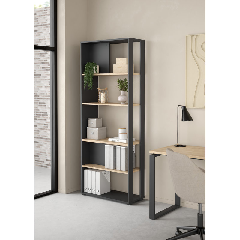 Cloison de bibliothèque à 5 tablettes l 31,34 "x H 80,59" Embrie, Gris/beige