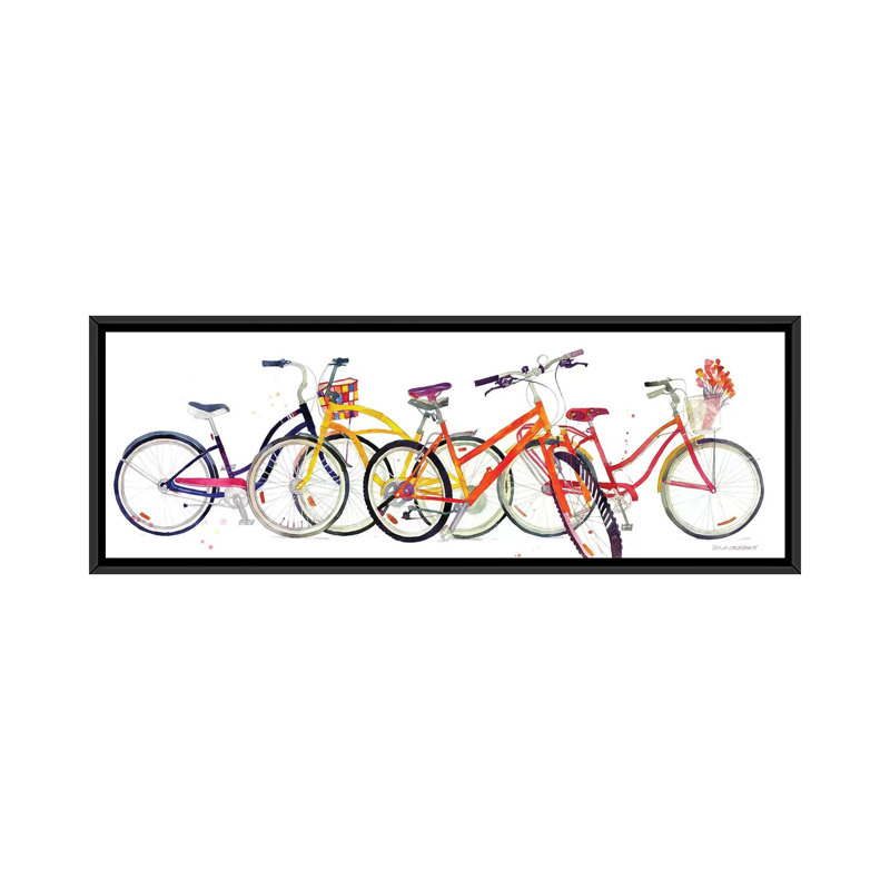 « vélos ii » par maja wronska, impression sur toile, H 12 po x l 36 po x P 1,5 po, Toile avec cadre noir
