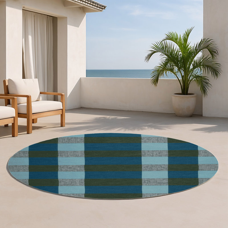 Tapis d'intérieur et d'extérieur à carreaux bleu
