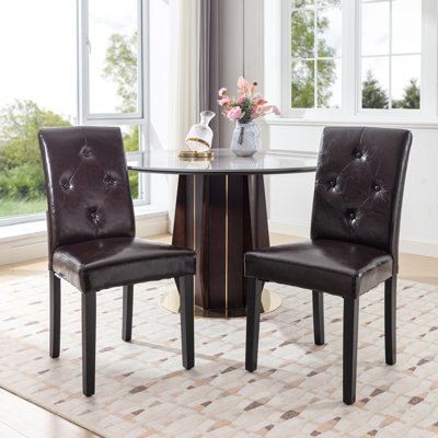 Parsons Dinning Chairs Set of 2 with Solid Wood Legs, Button Tufted Upholstered Parsons Chairs Set, Accent Side Chair with with High Back for Living Room, Kitchen
