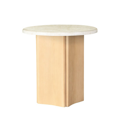 Table de bout avec plateau en marbre épais de 32 mm et finition en chêne, construction en résine, limite de poids de 40 lb, base incurvée en bois dans toutes les directions de 24 po, placage, capacité, dimensions