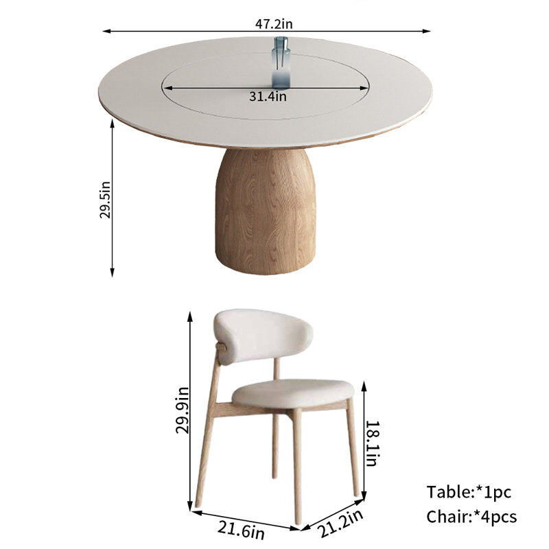 Ensemble de chaises rondes en bois massif, H 29,5 po x L 47,2 po x l 47,2 po