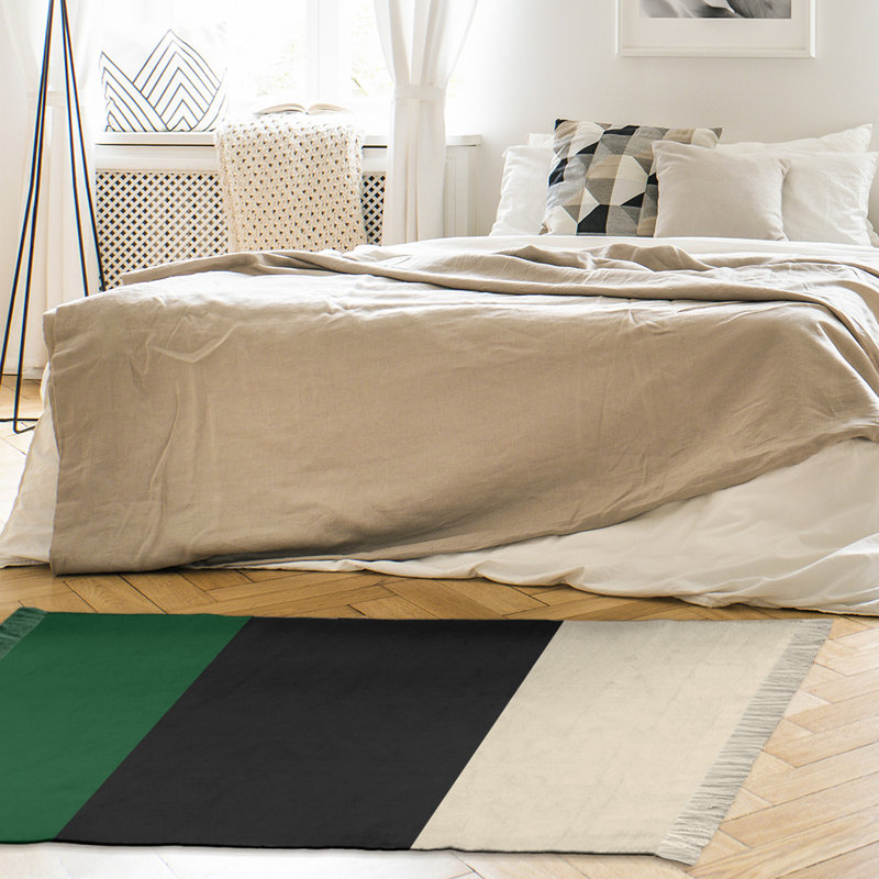 Tapis à rayures 4,6 pi x 5,5 pi vert/noir/crème