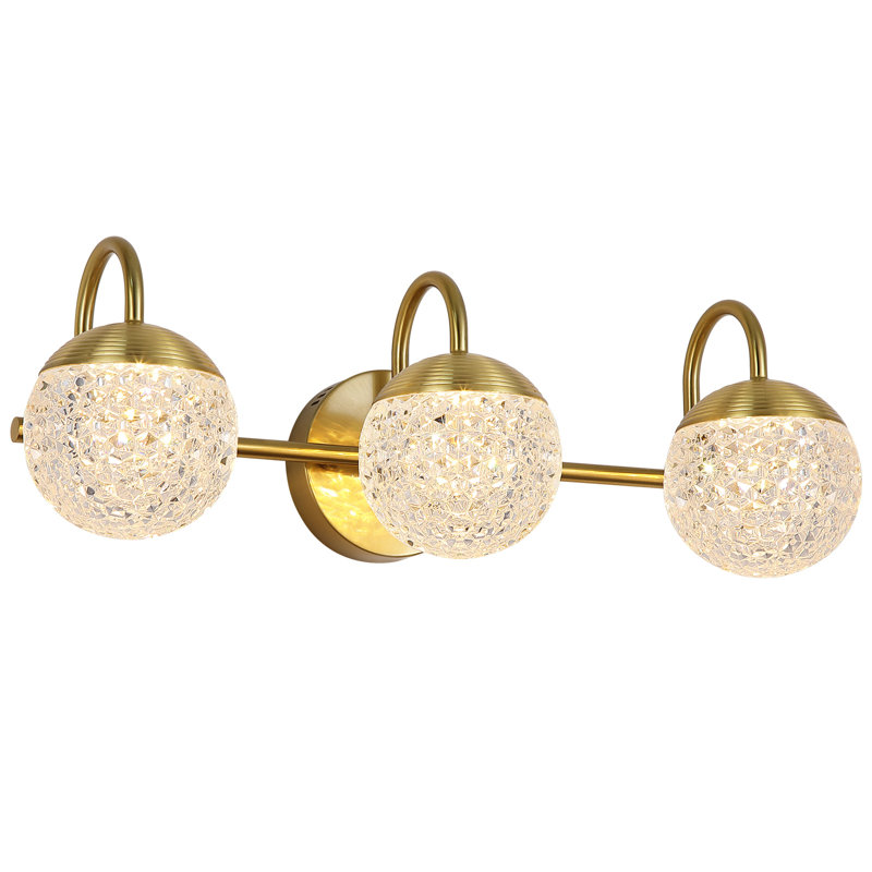 Color Changing Modern Sphere Crystal-Effect Vanity Light – Smart Dimmable LED & App Control, Gold, 3 Lights