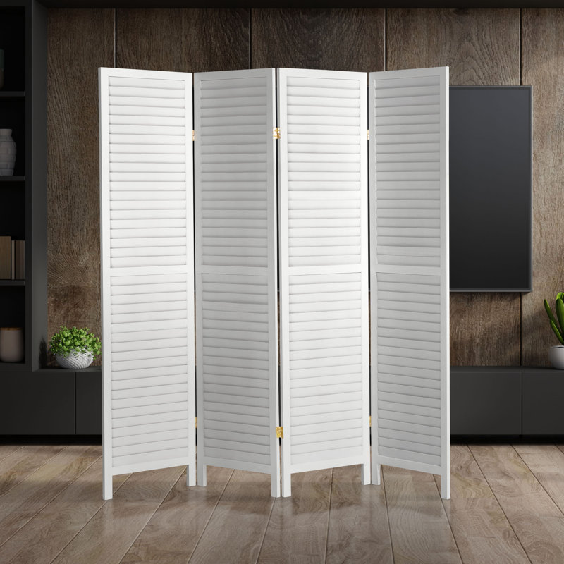 6 Ft. Tall Wooden Louvered Room Divider Walnut 3 Panel, 4, White