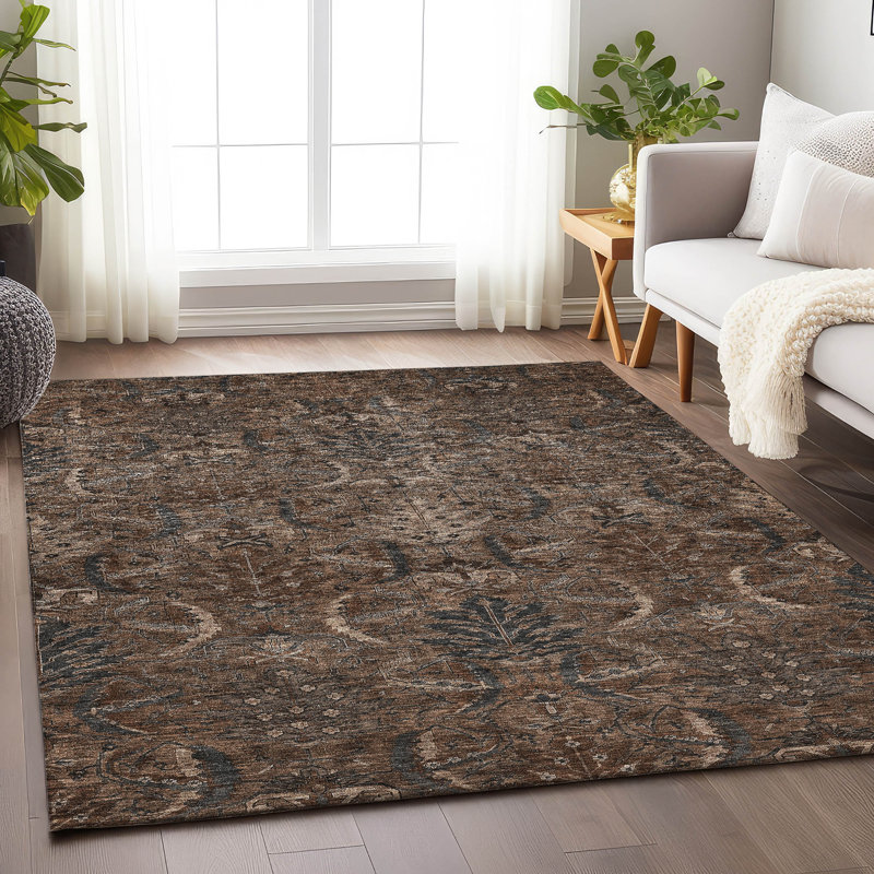 Tapis intérieur / extérieur lavable à la machine Chayil, Rectangle 10 pi x 14 pi