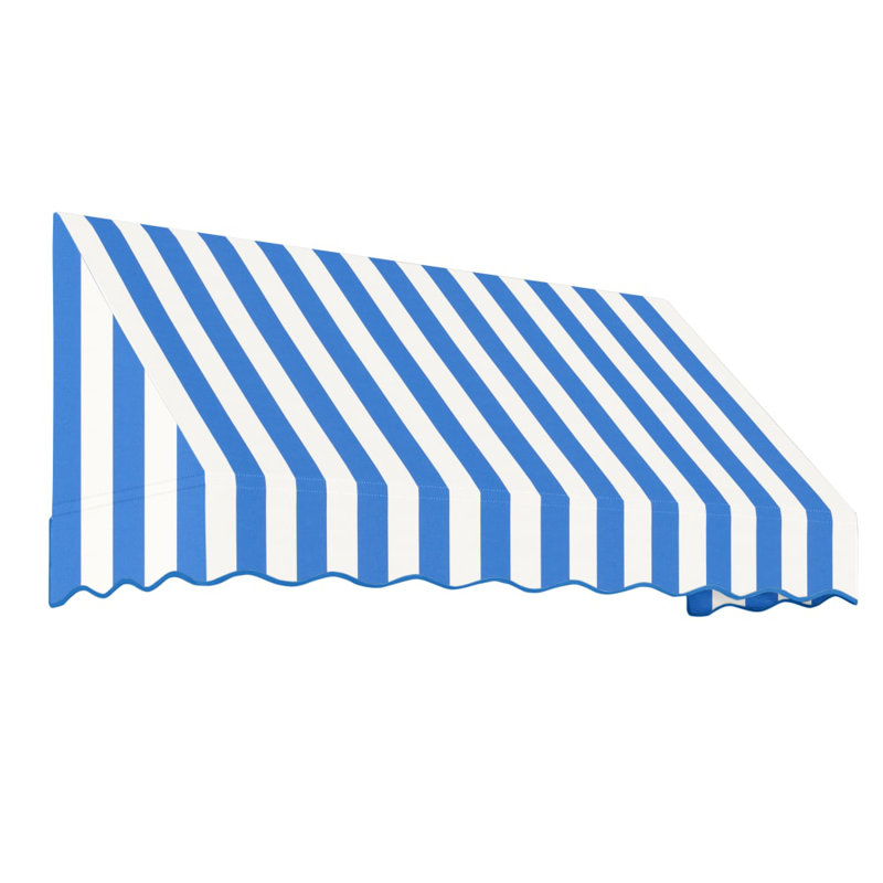 Auvent fixe en tissu acrylique San Francisco Awntech, H 31 po x l 124,5 po x P 24 po, Rayures bleu vif / blanc