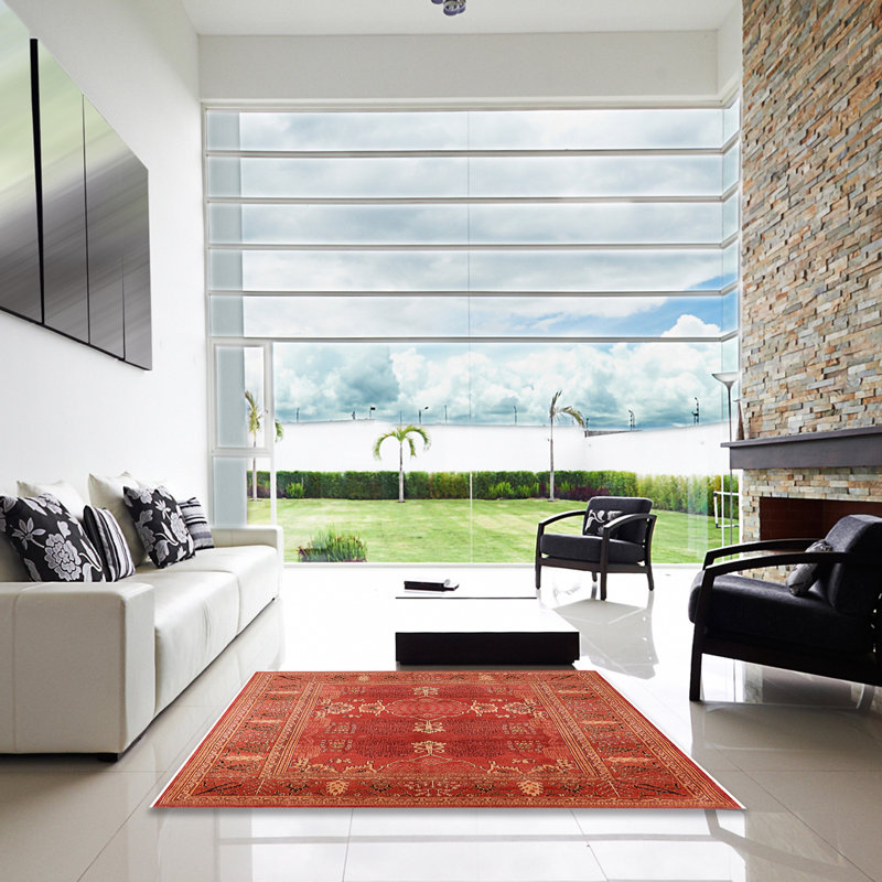 Tapis oriental orange / beige, Carré 3 pi