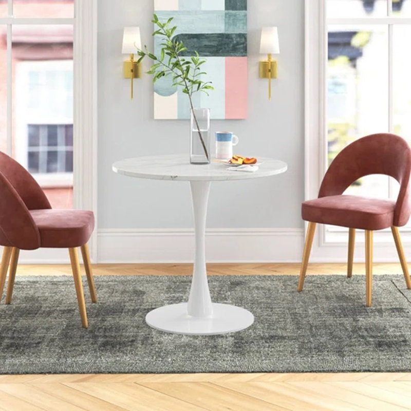 Table de salle à manger Amelia-Lillie, Blanc, Marbre blanc, H 28,74 po x L 31,5 po x l 31,5 po