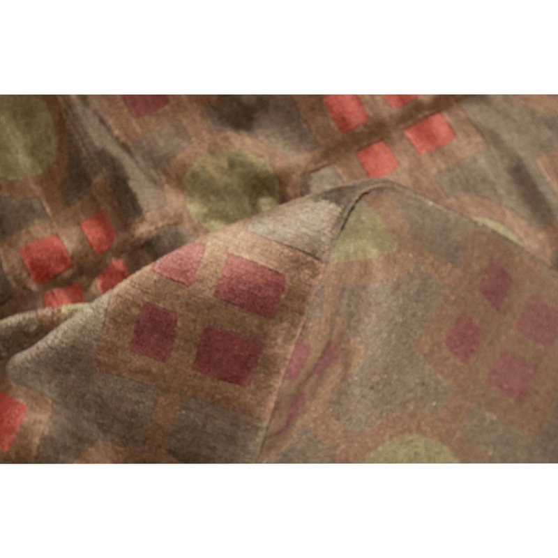 Tapis géométrique gris / orange / rouge en laine noué à la main 6 pi x 9 pi 1 po