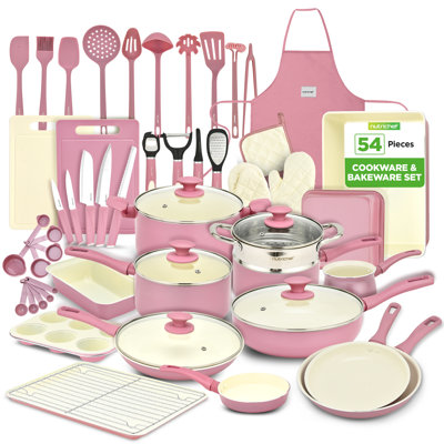 Nutrichef 54-piece Kitchen Cookware Set – Complete Non-stick Ceramic Pots And Pans Set With Utensils, Bakeware In Pink