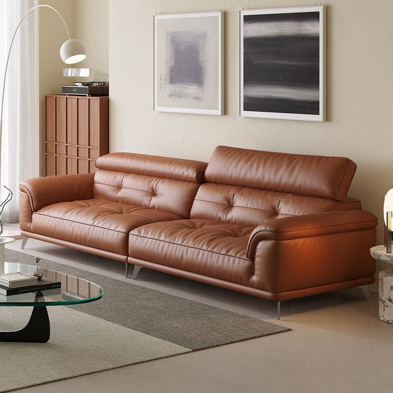 Canapé modulaire en cuir véritable caramel, H 31,1 po x l 110,24 po x P 36,22 po, Caramel