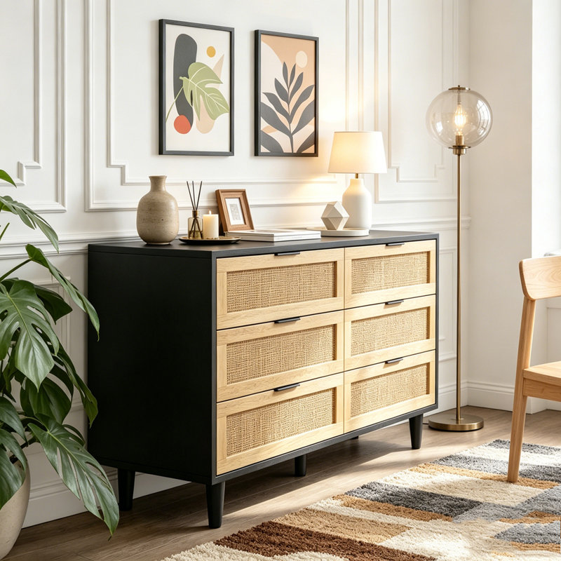 Armoire de rangement en rotin 6 tiroirs, L 51,18 po