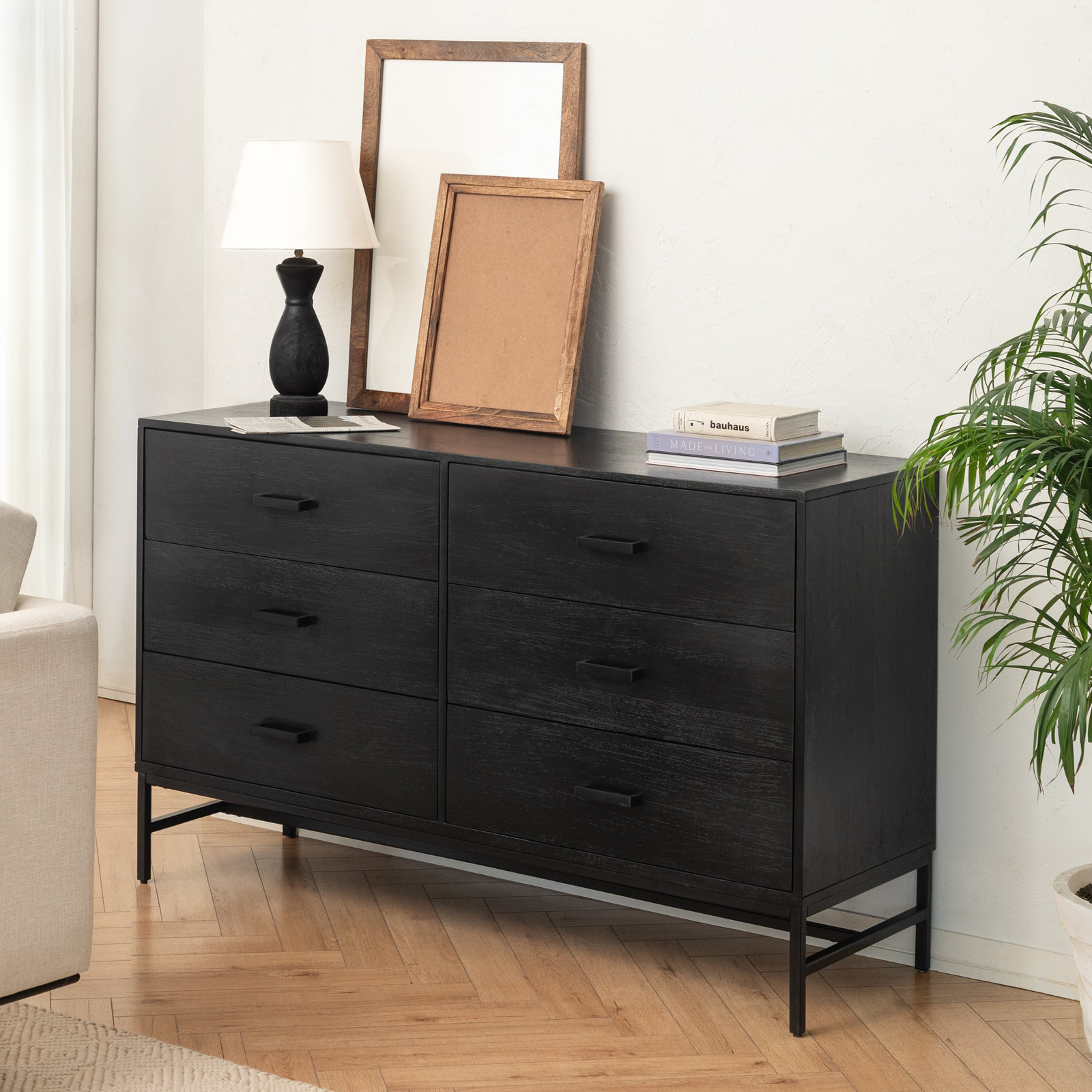 Danesfield 56" W 6-Drawer Dresser, Black